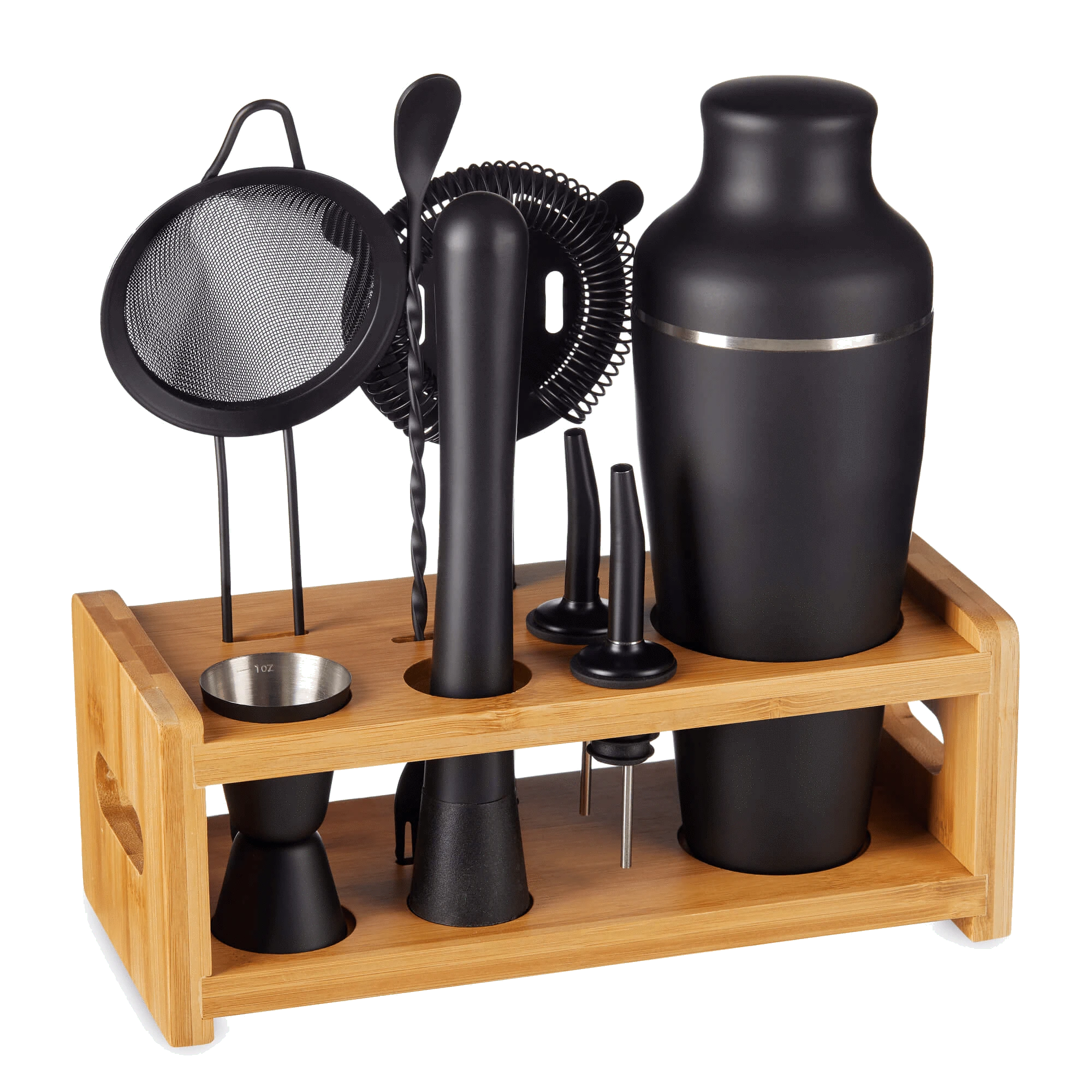 Barware accessories with shakers, ice molds, and wine tools