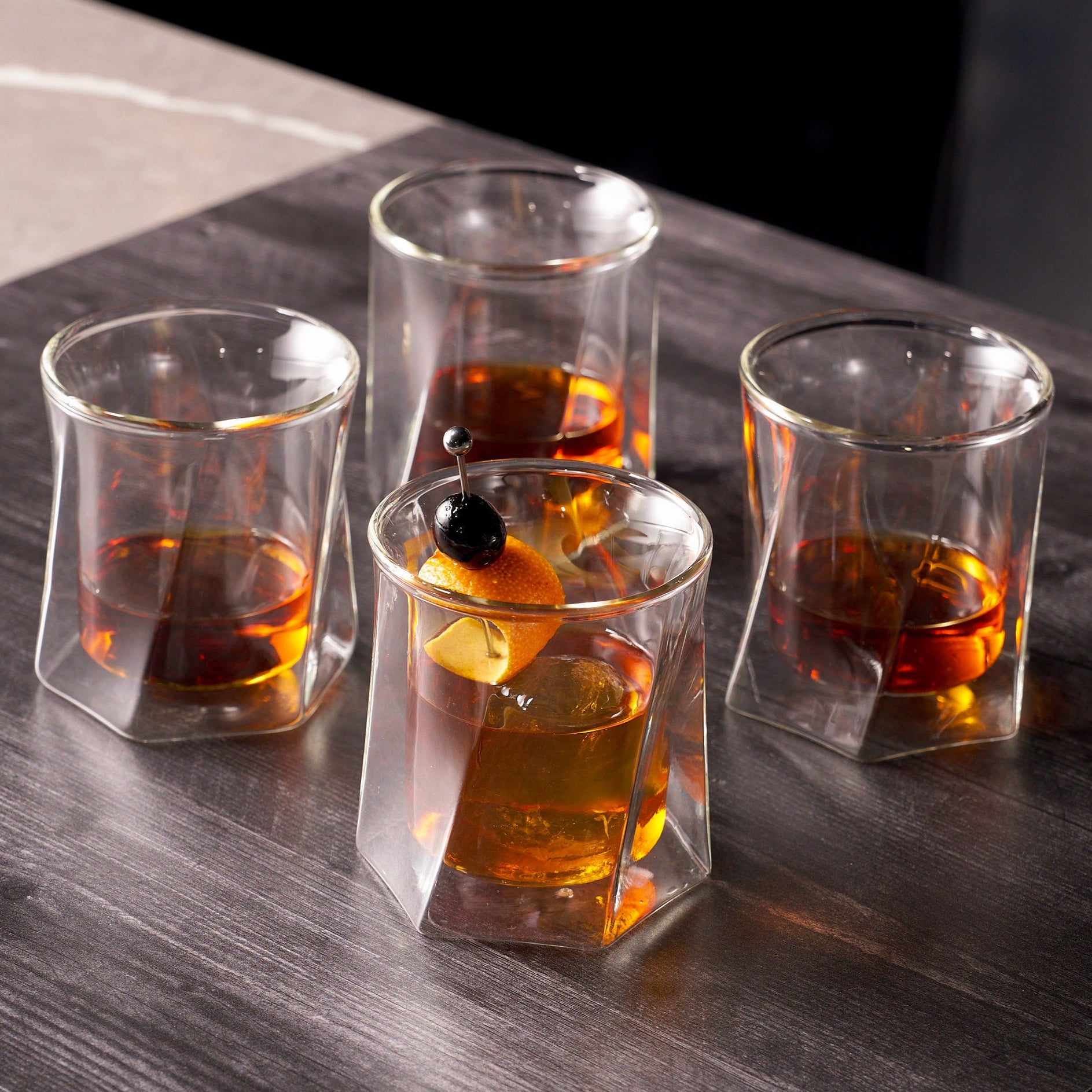 Double Wall Hexagon Whiskey Glasses - 10oz lead-free
