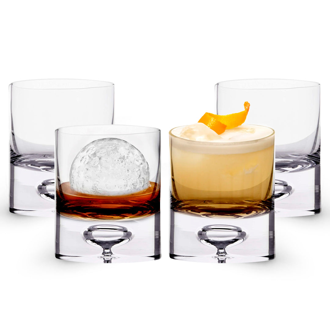 LEMONSODA Crystal Bubble Heavy Base Whiskey Glass Tumbler - Set of 4 (9.5oz) - Lemonsoda