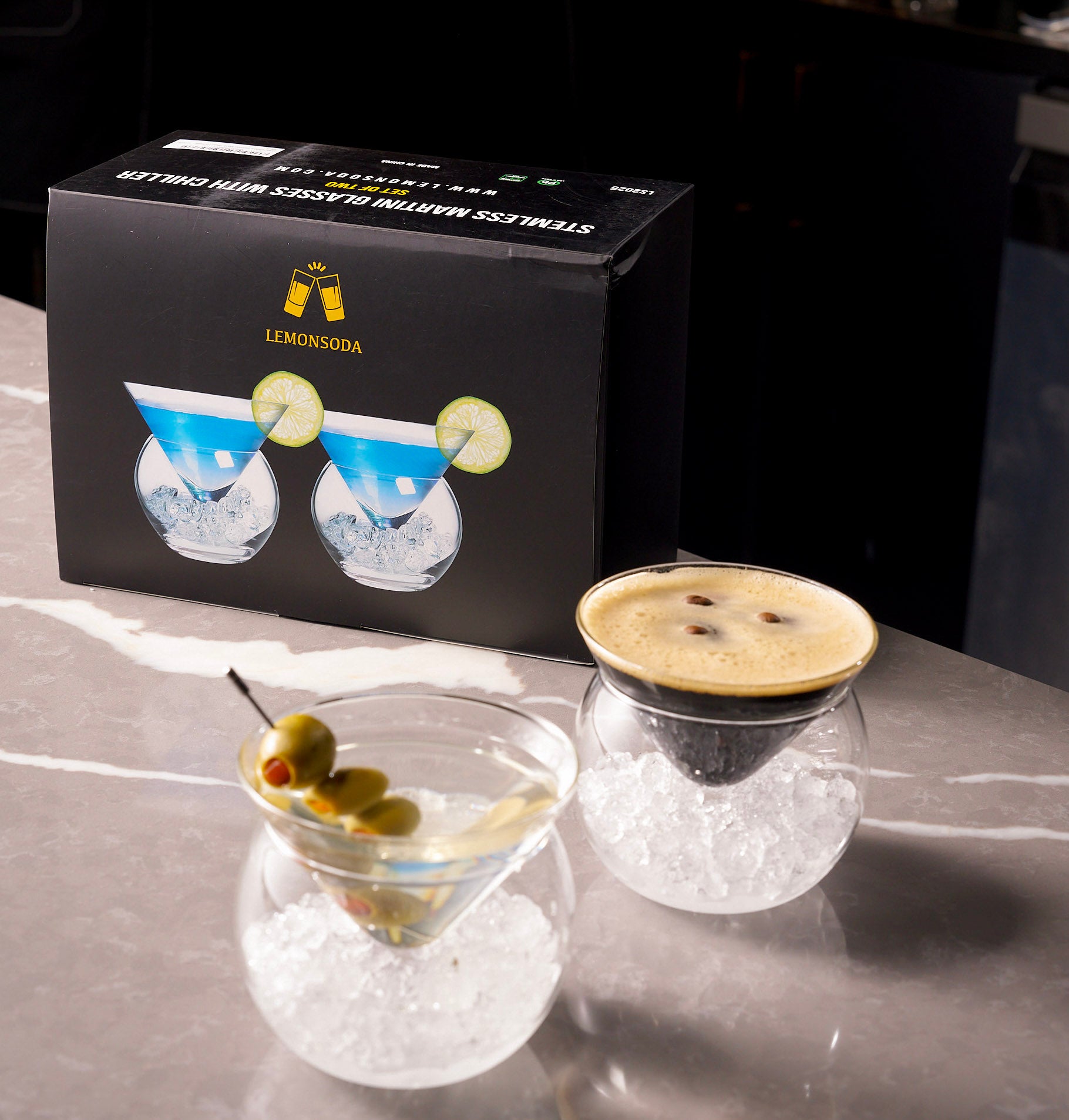 Stemless Martini Glasses With Chiller 5.5oz - (Set of 2 or 4)