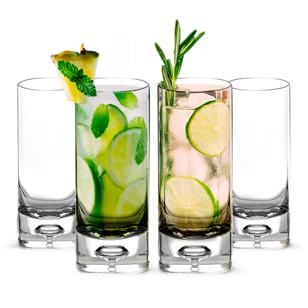 LEMONSODA Crystal Bubble Base Collins Glass Highball Tumbler - Set of 4 - 12oz - Lemonsoda