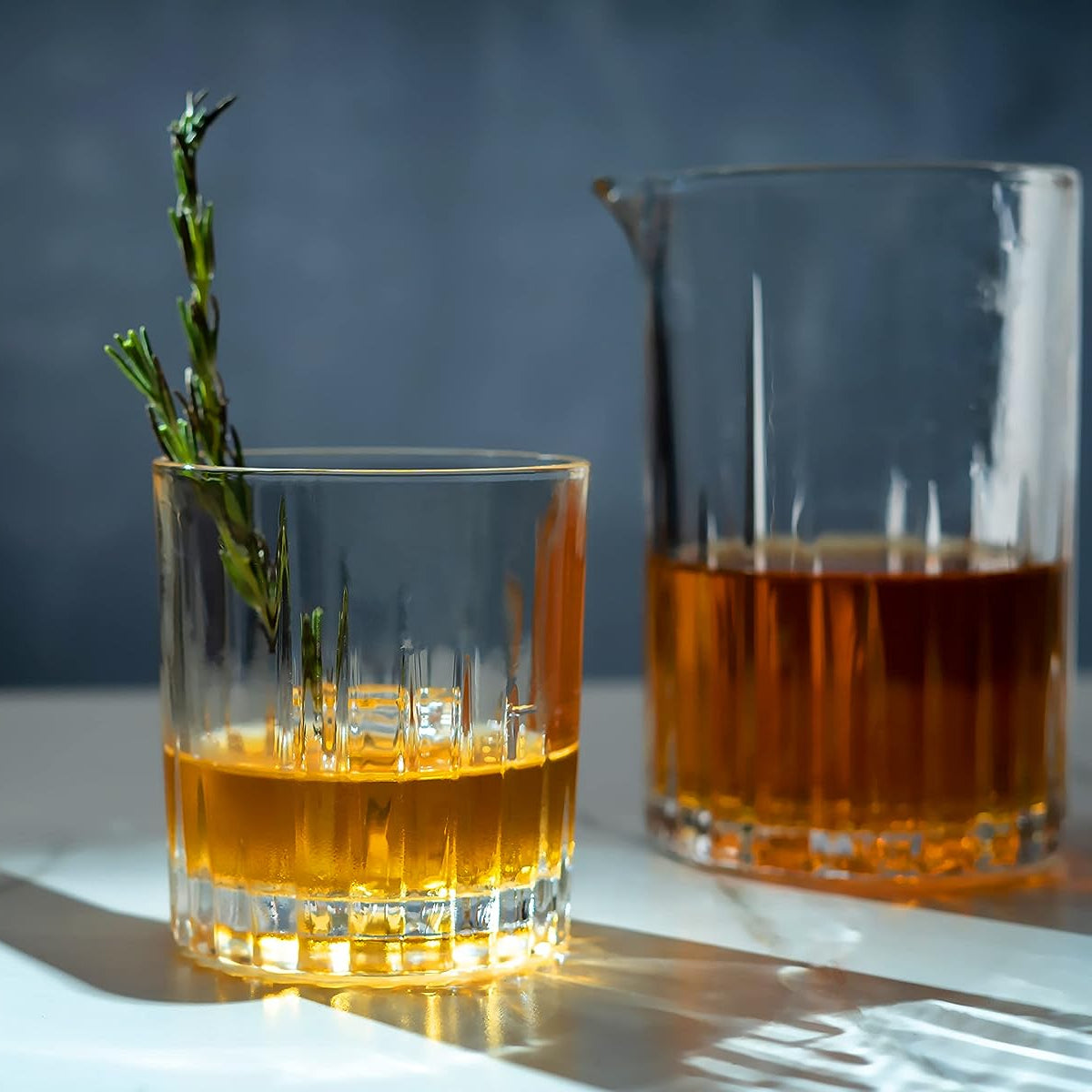 Whiskey in a glass and pitcher