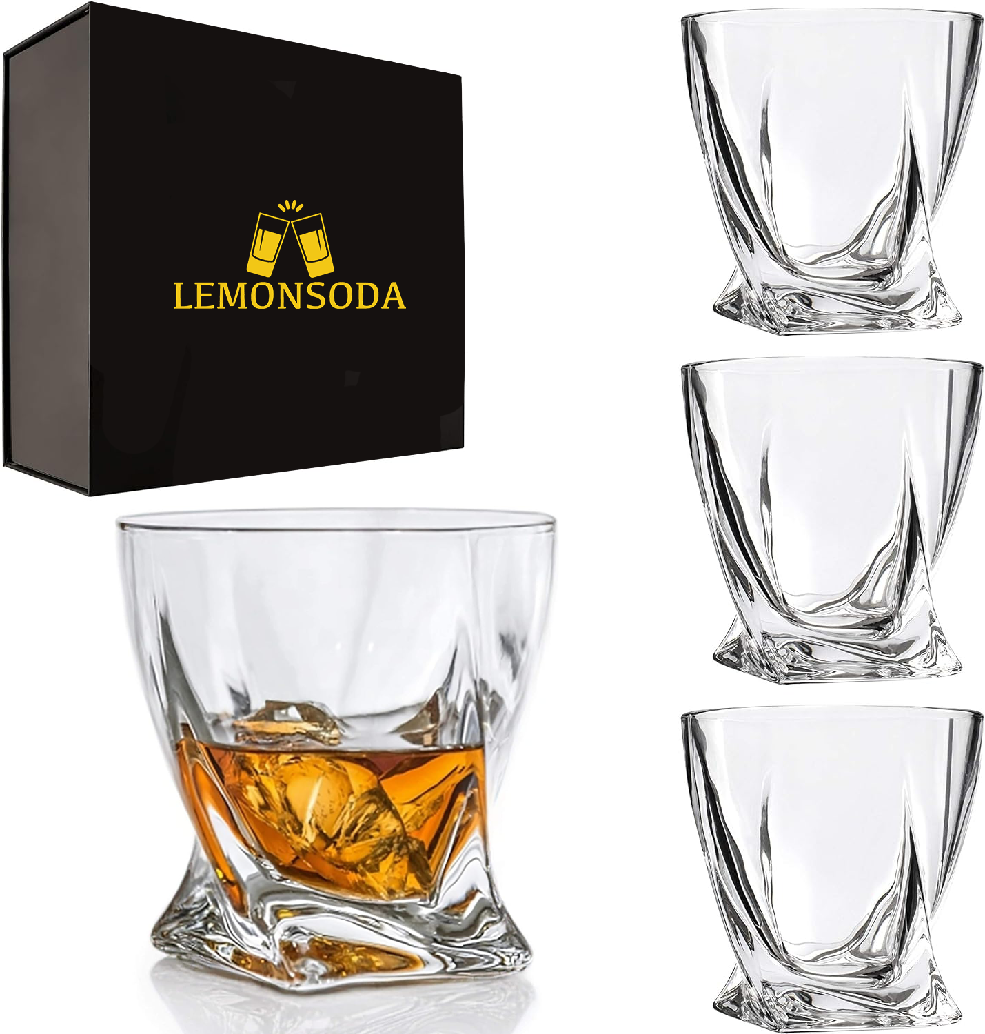 LEMONSODA Premium Twisted Whiskey Glasses Set of 4 (10oz) - Lemonsoda