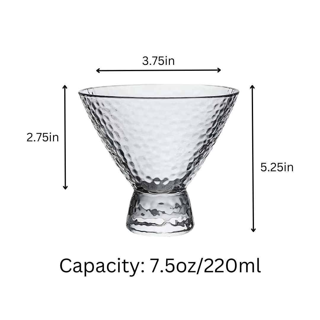 Clear Hammered Cocktail Martini Glasses 8.5oz Set of 6