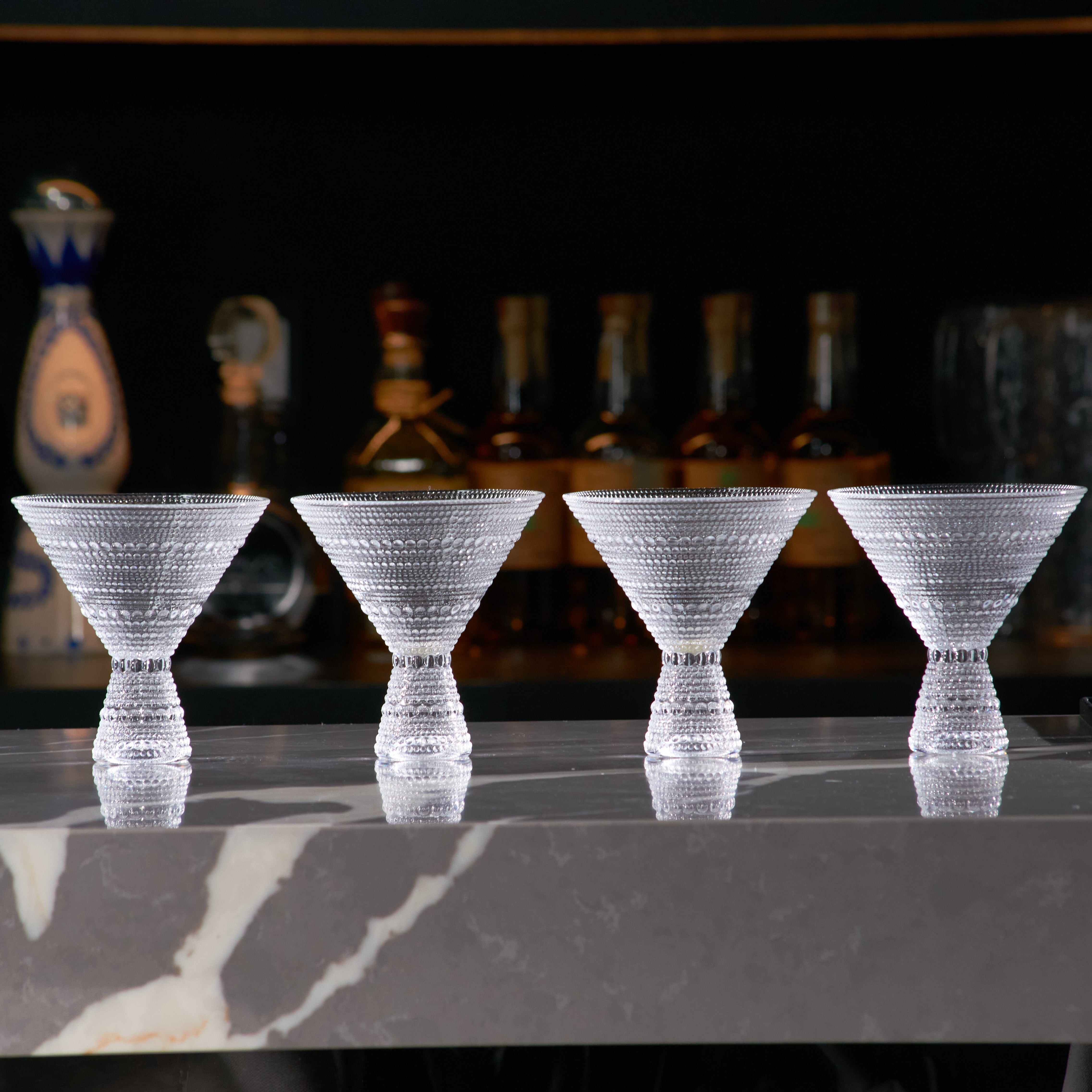Clear Hobnail Martini Glasses - Embossed Martini Glasses 9oz