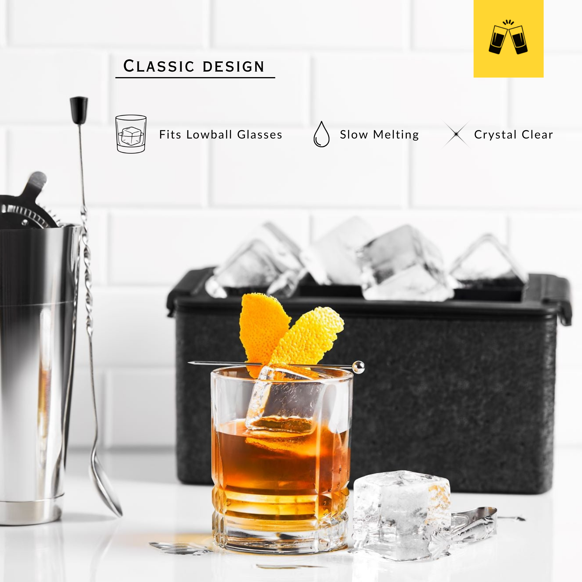 Crystal Clear Ice Cube Maker Mold - Eight 2" Square Ice Cubes