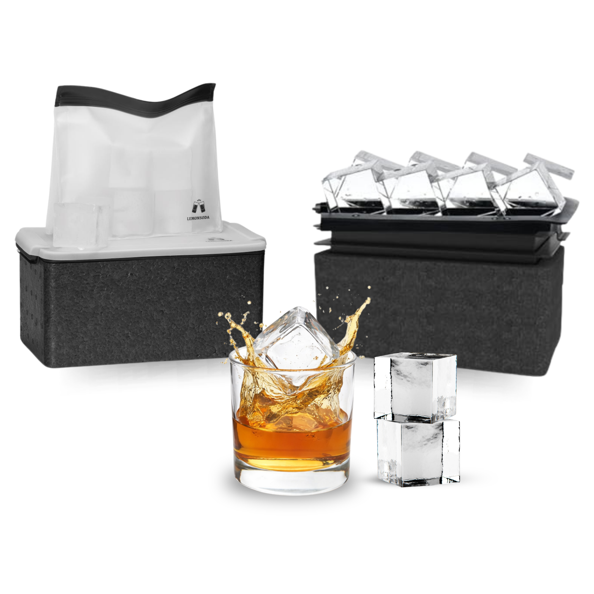 Crystal Clear Ice Cube Maker Mold - Eight 2" Square Ice Cubes