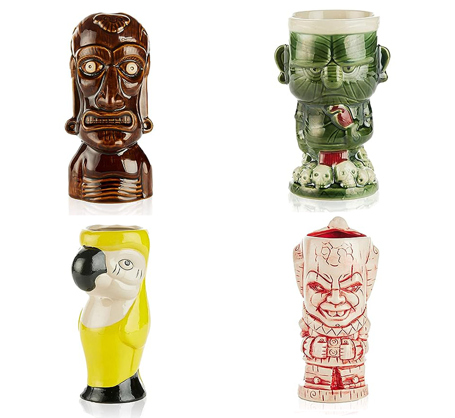 LEMONSODA Ceramic Hawaiian Luau Tiki Mugs (Set of 4 Mugs) - Lemonsoda
