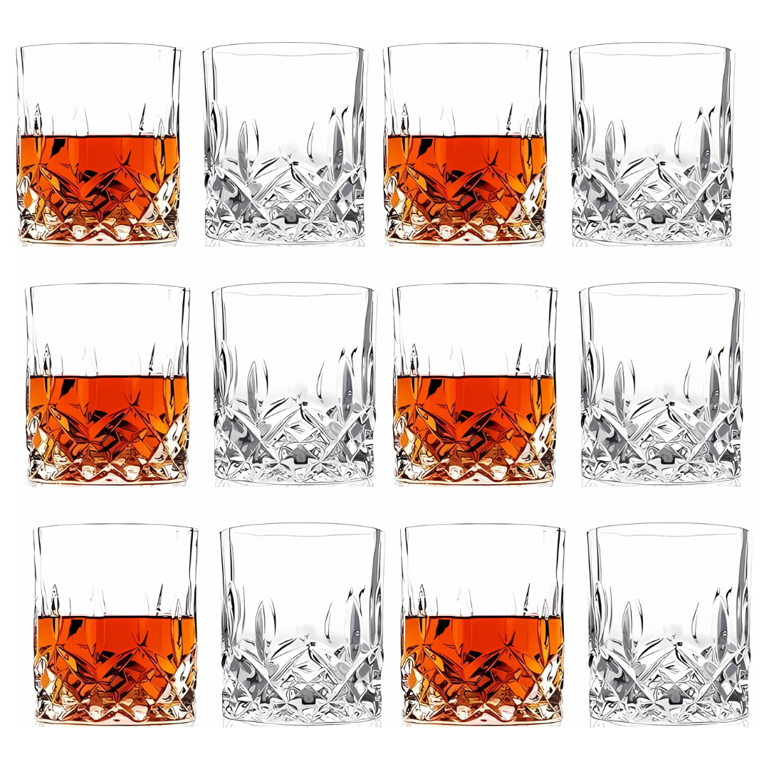 Crystal Cut Old Fashioned Whiskey Glasses 10oz set heavy base