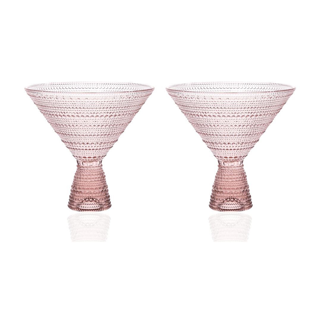 Pink Hobnail Martini Glasses - Embossed Martini Glasses - 9oz