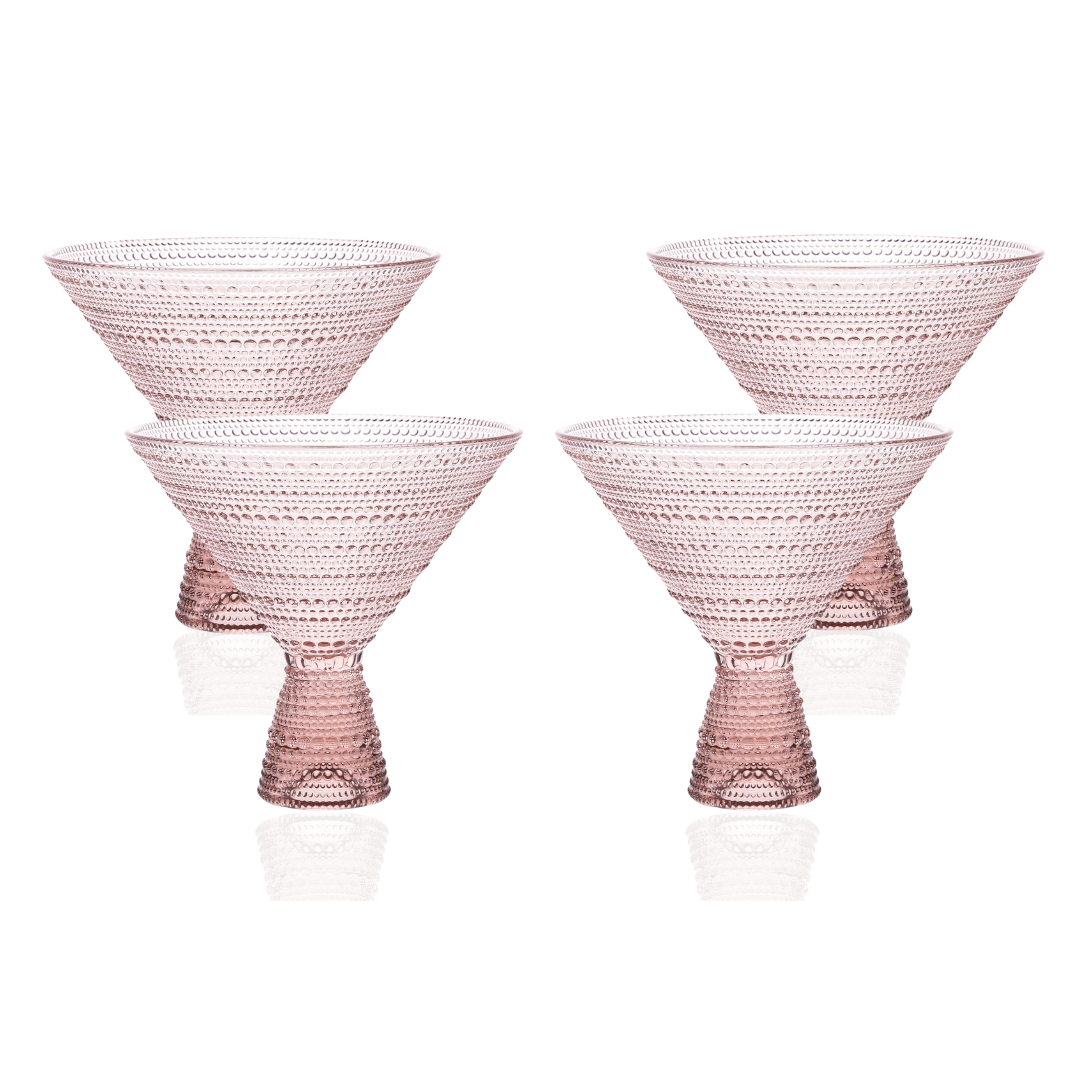 Pink Hobnail Martini Glasses - Embossed Martini Glasses - 9oz