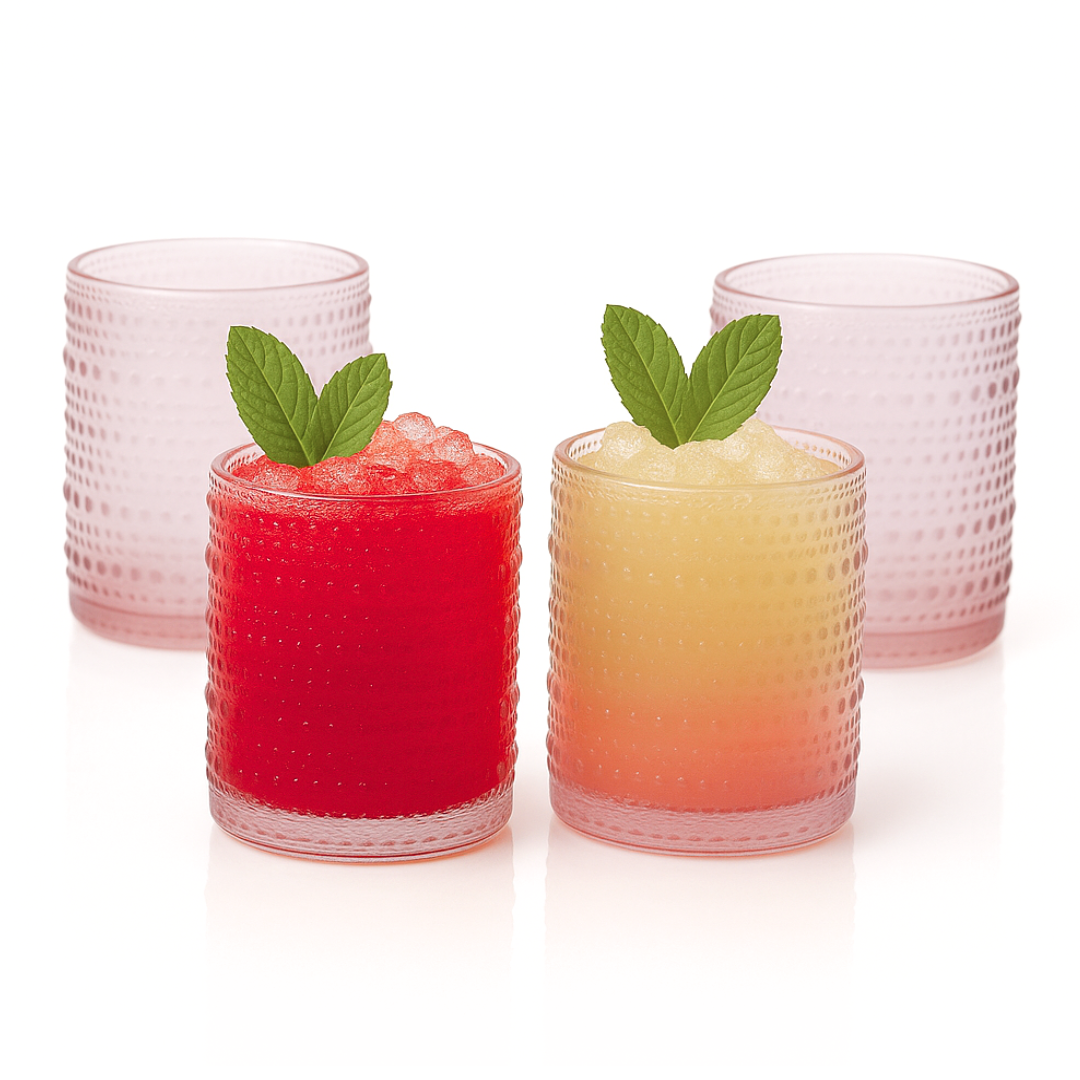 Vintage Rose Pink Hobnail Lowball Whiskey Glasses - 10oz