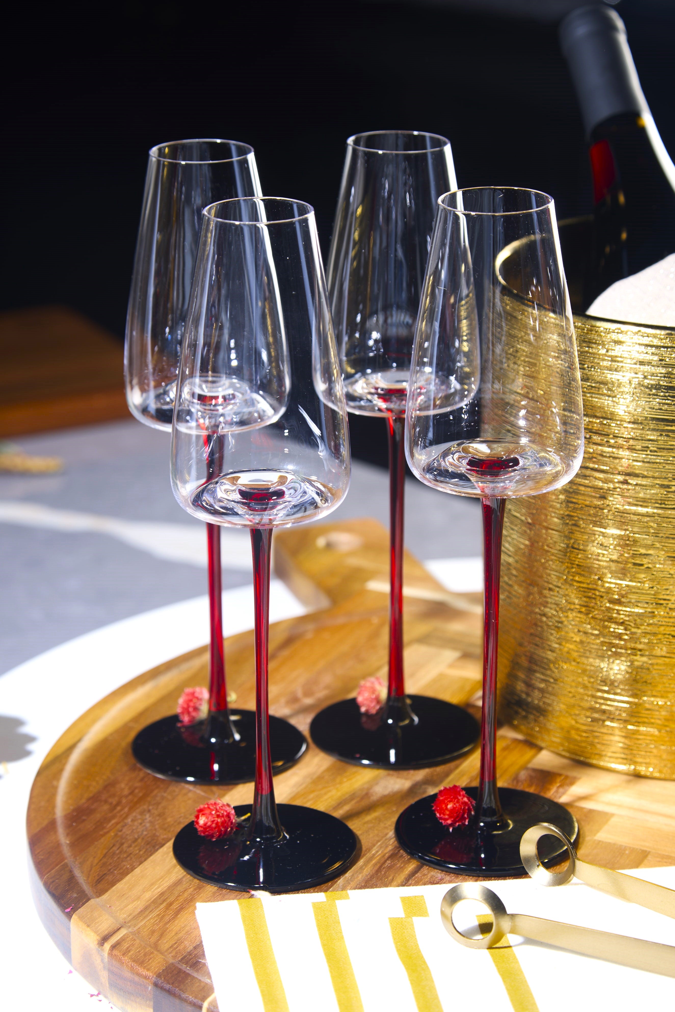 Concave Champagne Glasses - 9oz crystal modern flutes