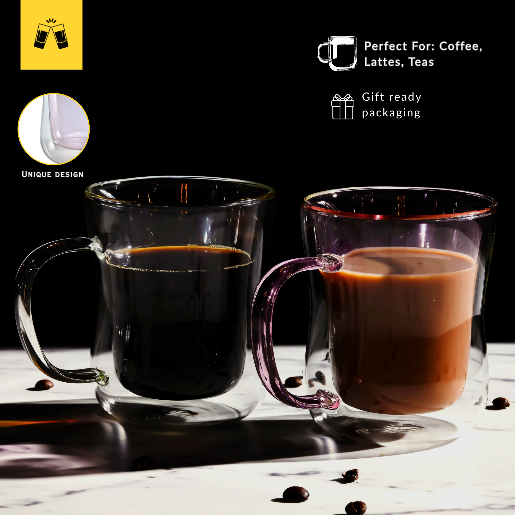 Double Walled Colored Coffee Mug Set 10oz - Set of 2