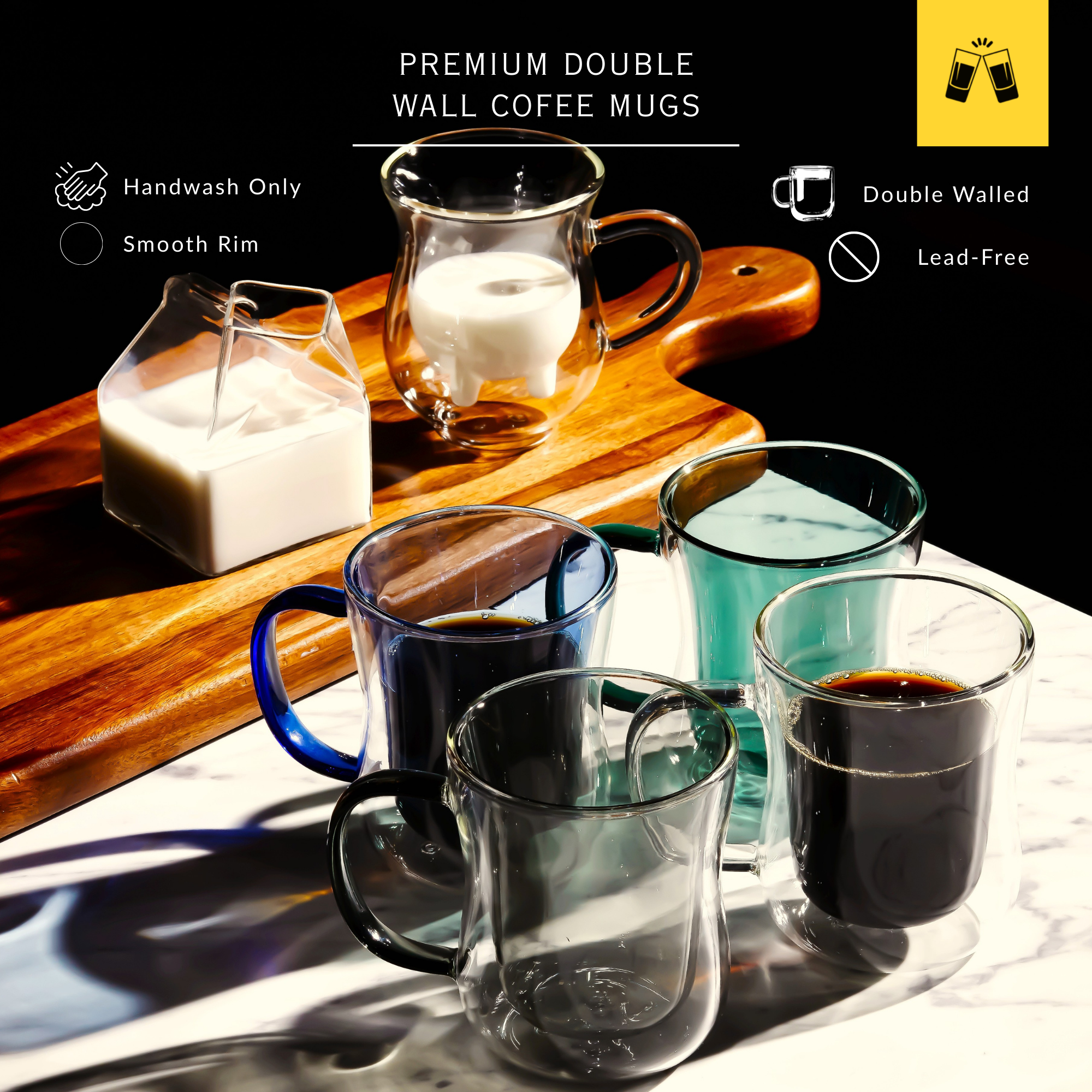 Double Walled Colored Coffee Mug Set - 10oz (Set of 2 or 4)