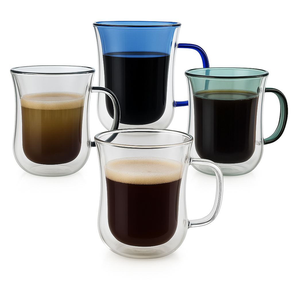 Double Walled Colored Coffee Mug Set - 10oz (Set of 2 or 4)