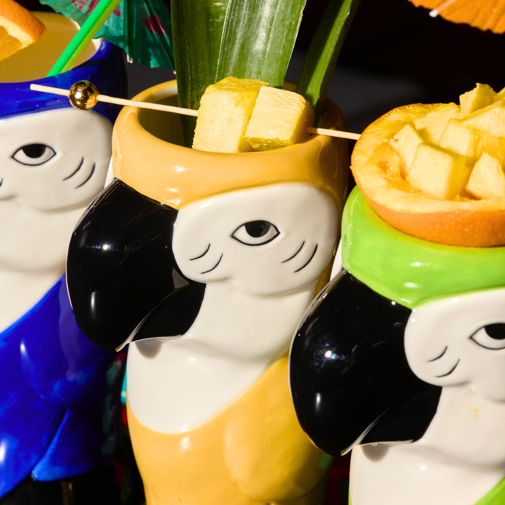 Ceramic Hawaiian Multi Color Parrot Tiki Glasses (15oz)