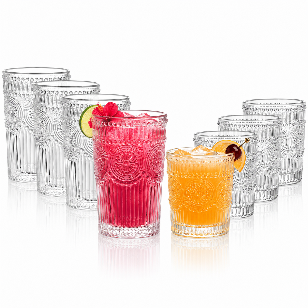 Floral Embossed Hobnail Full Set 10oz/12.5oz - Set of 8