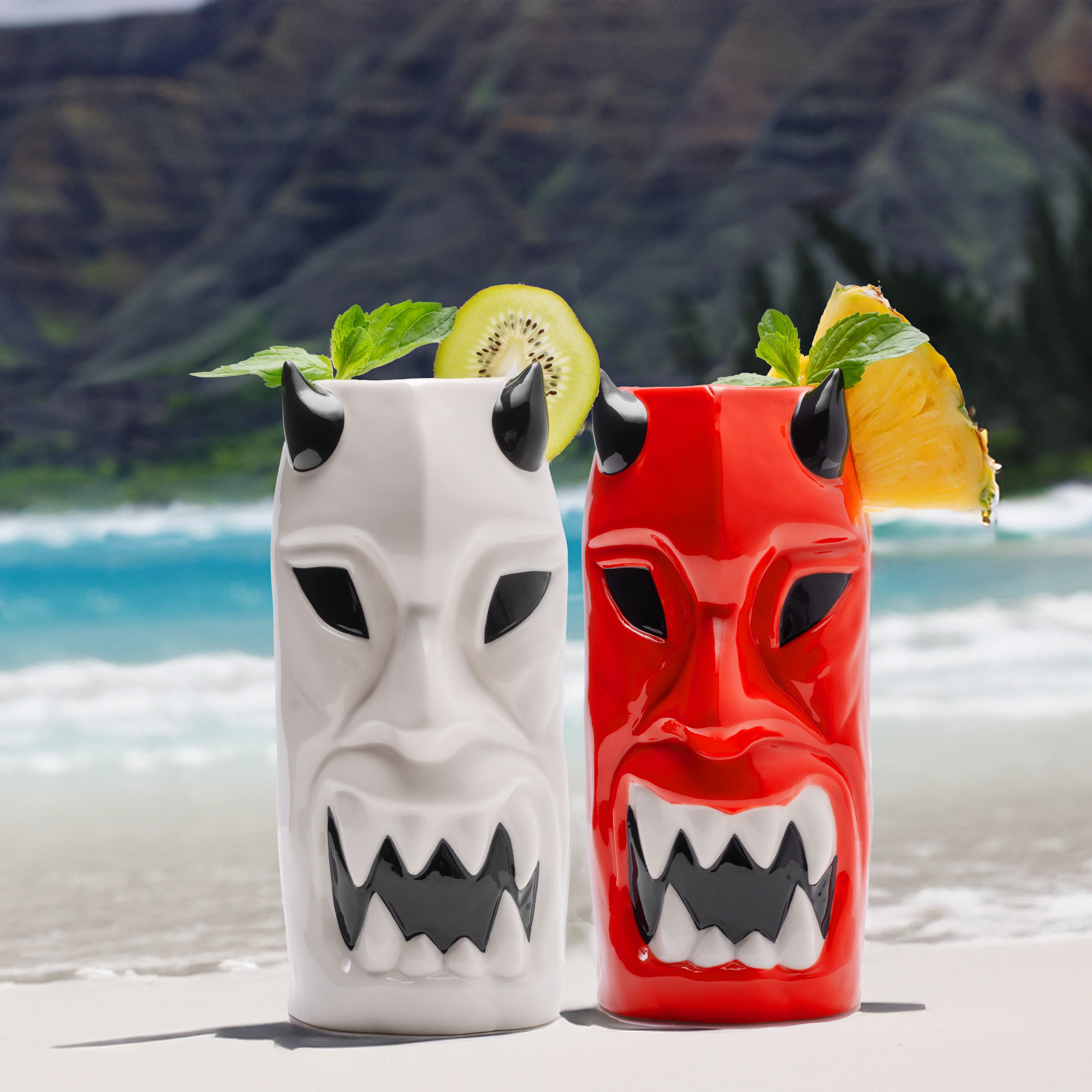 LEMONSODA Ceramic Horned Tiki Hawaiian Glasses (Set of 4) - Lemonsoda