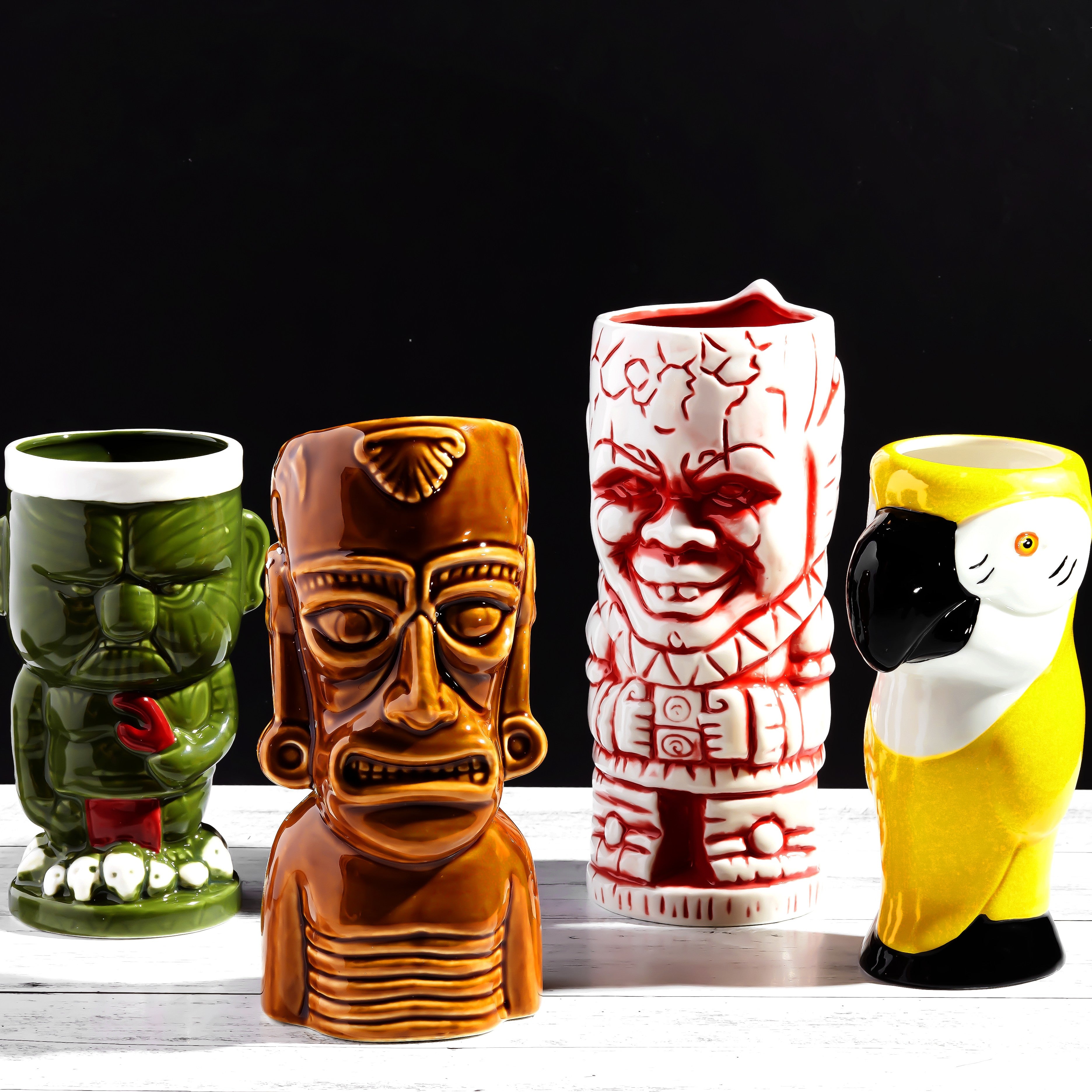 Ceramic Hawaiian Luau Tiki Mugs set of 4 tropical glasses