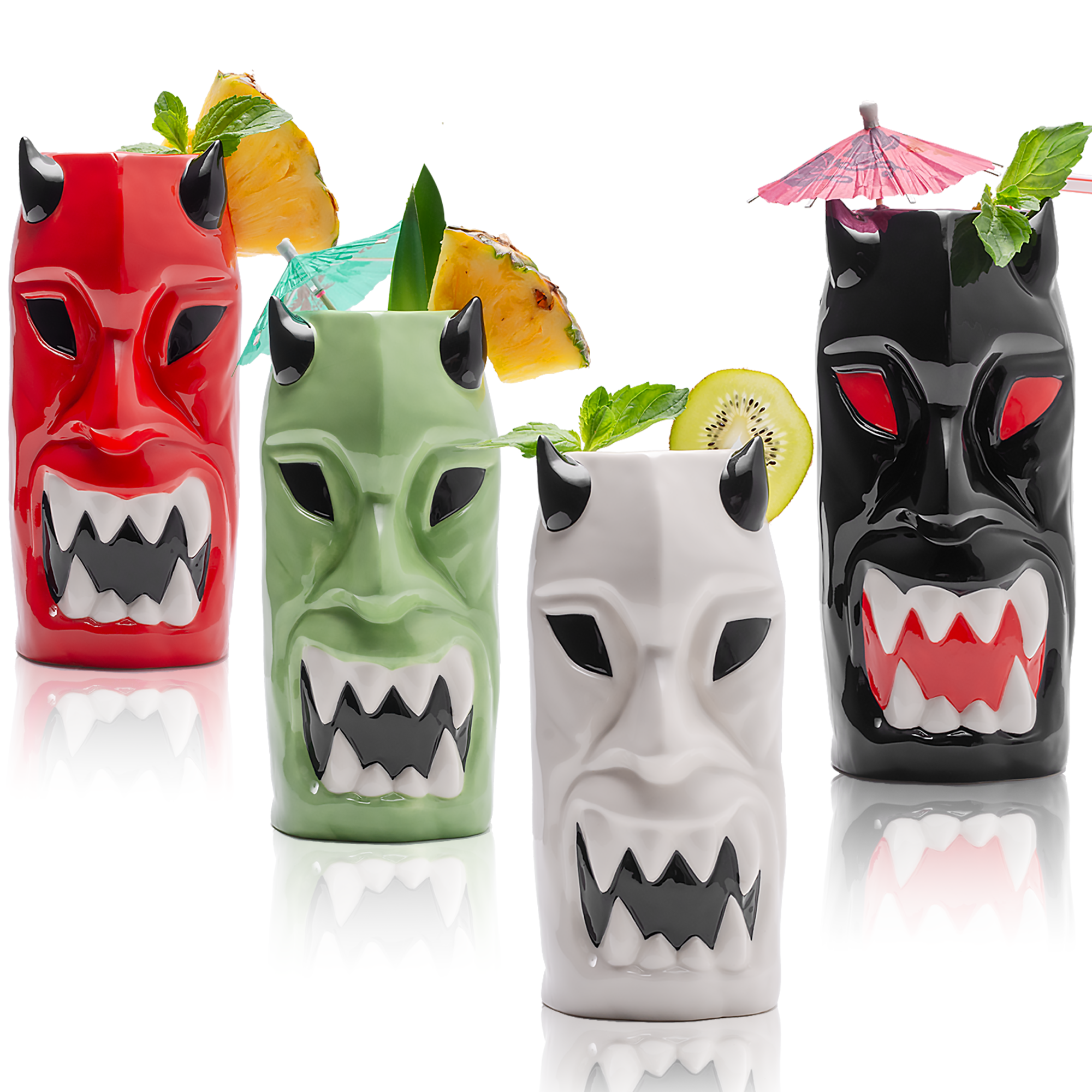 LEMONSODA Ceramic Horned Tiki Hawaiian Glasses (Set of 4) - Lemonsoda