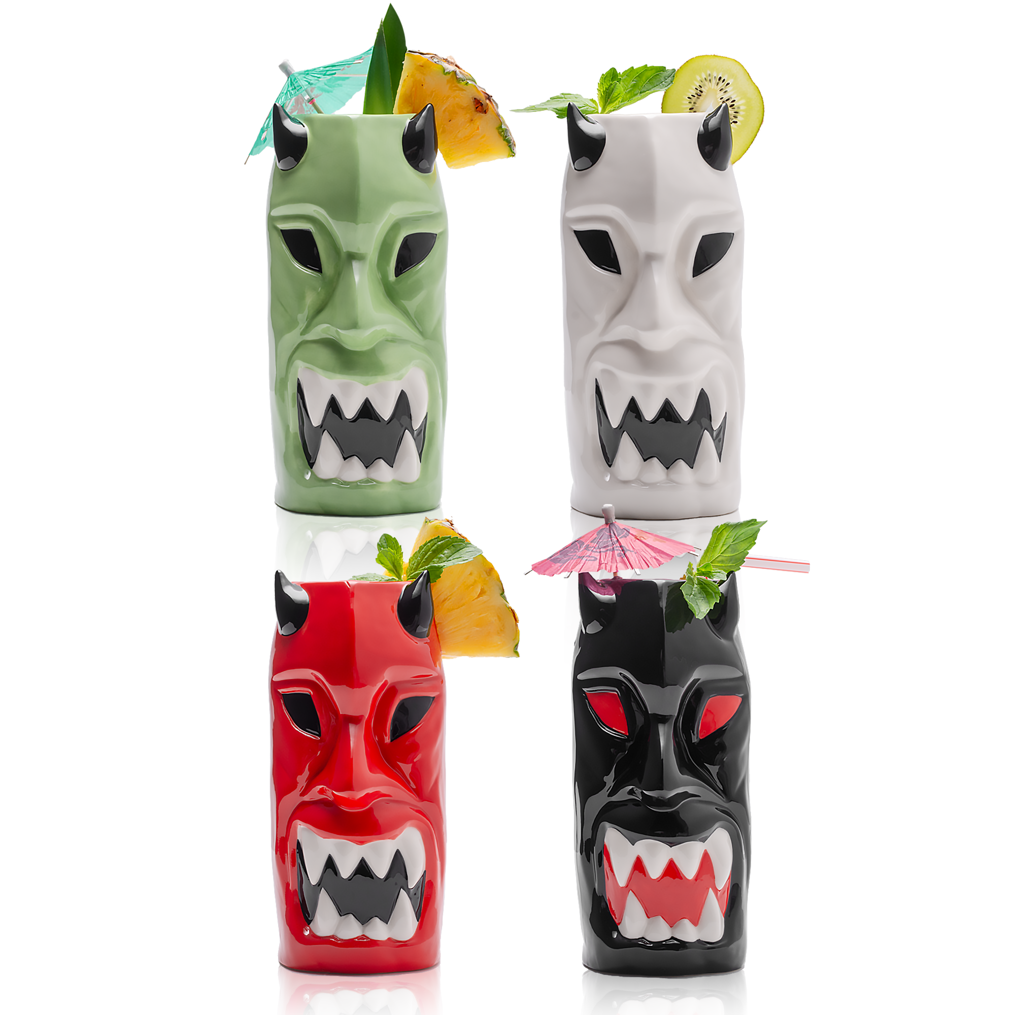 LEMONSODA Ceramic Horned Tiki Hawaiian Glasses (Set of 4) - Lemonsoda