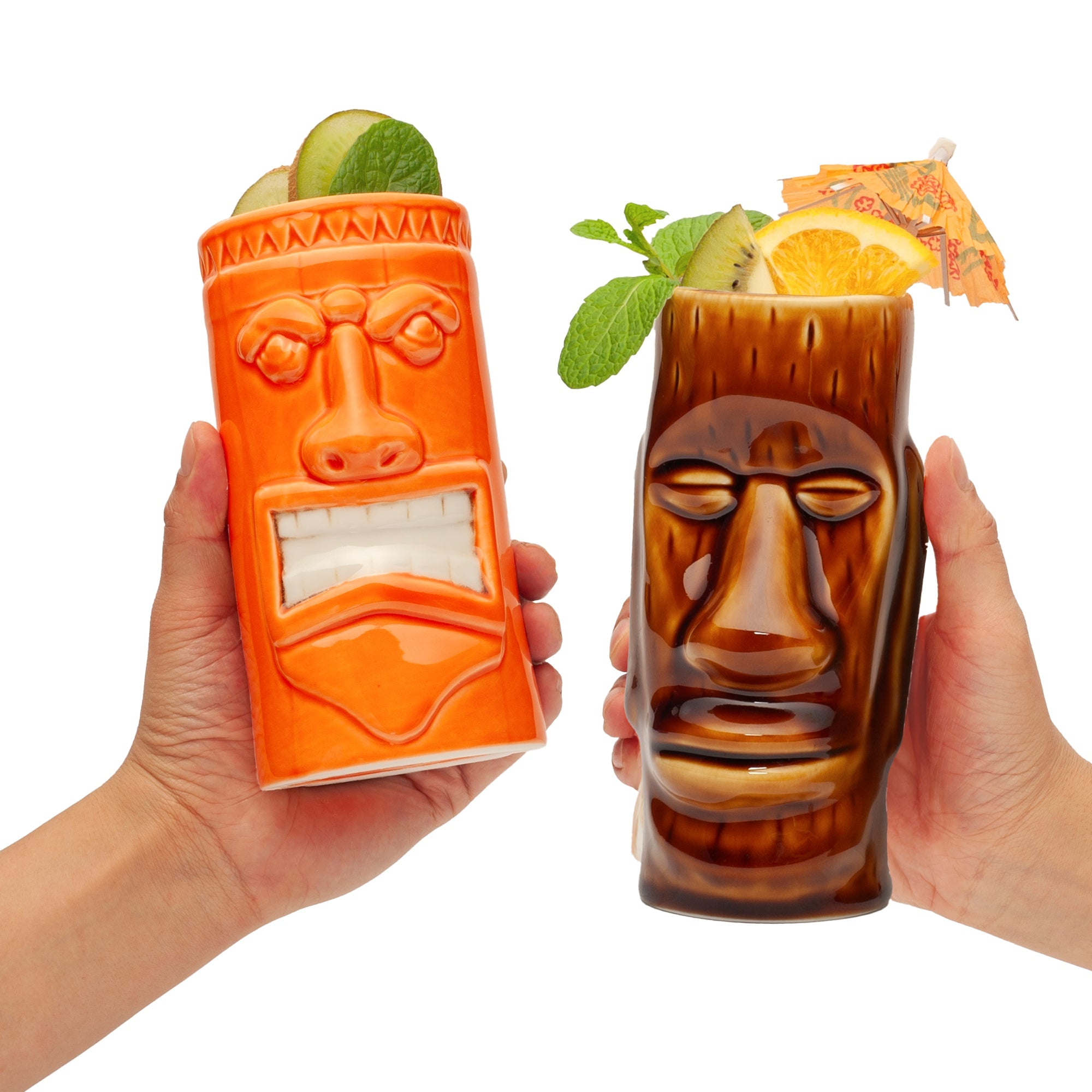 LEMONSODA Ceramic Tiki Glasses, Set of 8 - Perfect for Exotic Cocktails, Iced Tea, Soda, Mai Tai, Long Island - Lemonsoda