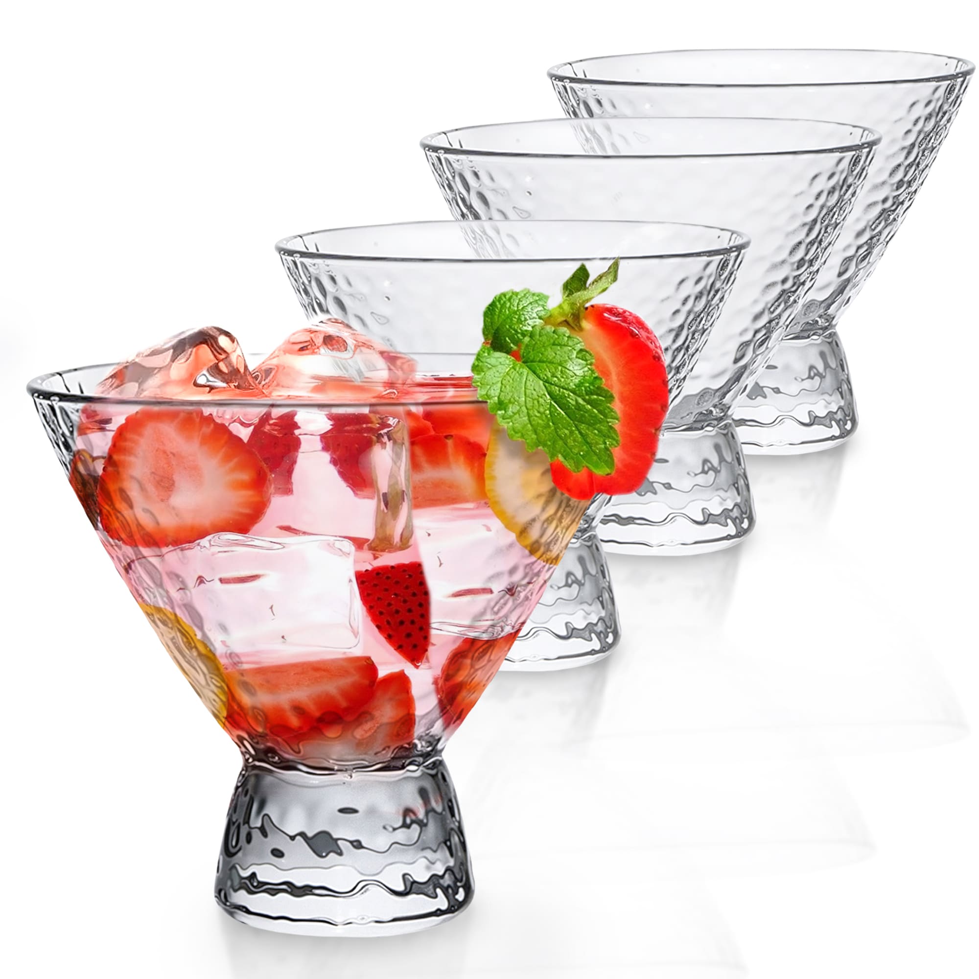 Clear Hammered Cocktail Martini Glasses 8.5oz Set of 6