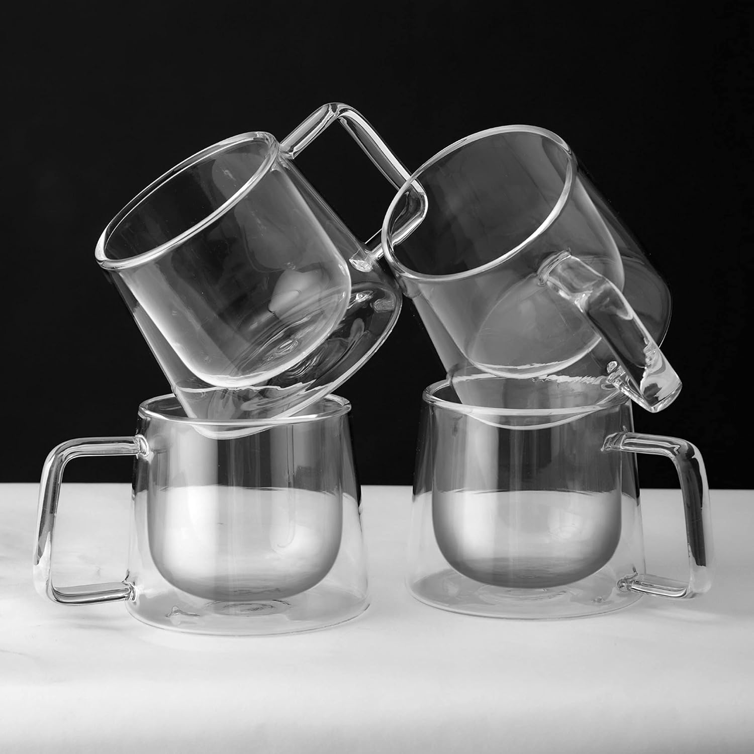 LEMONSODA Double Walled Glass Coffee Drink Mug with Handle - Set of 4 - 8.5oz - Lemonsoda