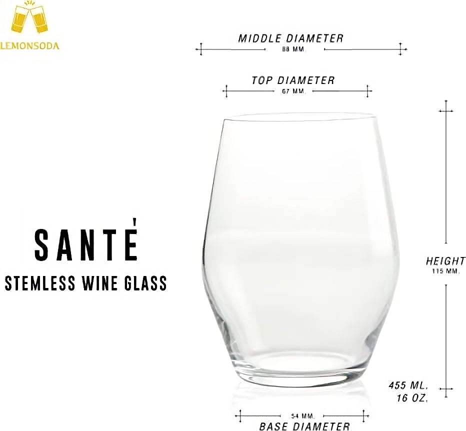 LEMONSODA Sante Stemless Crystal Wine Glasses - Set of 6 - 15oz - Lemonsoda