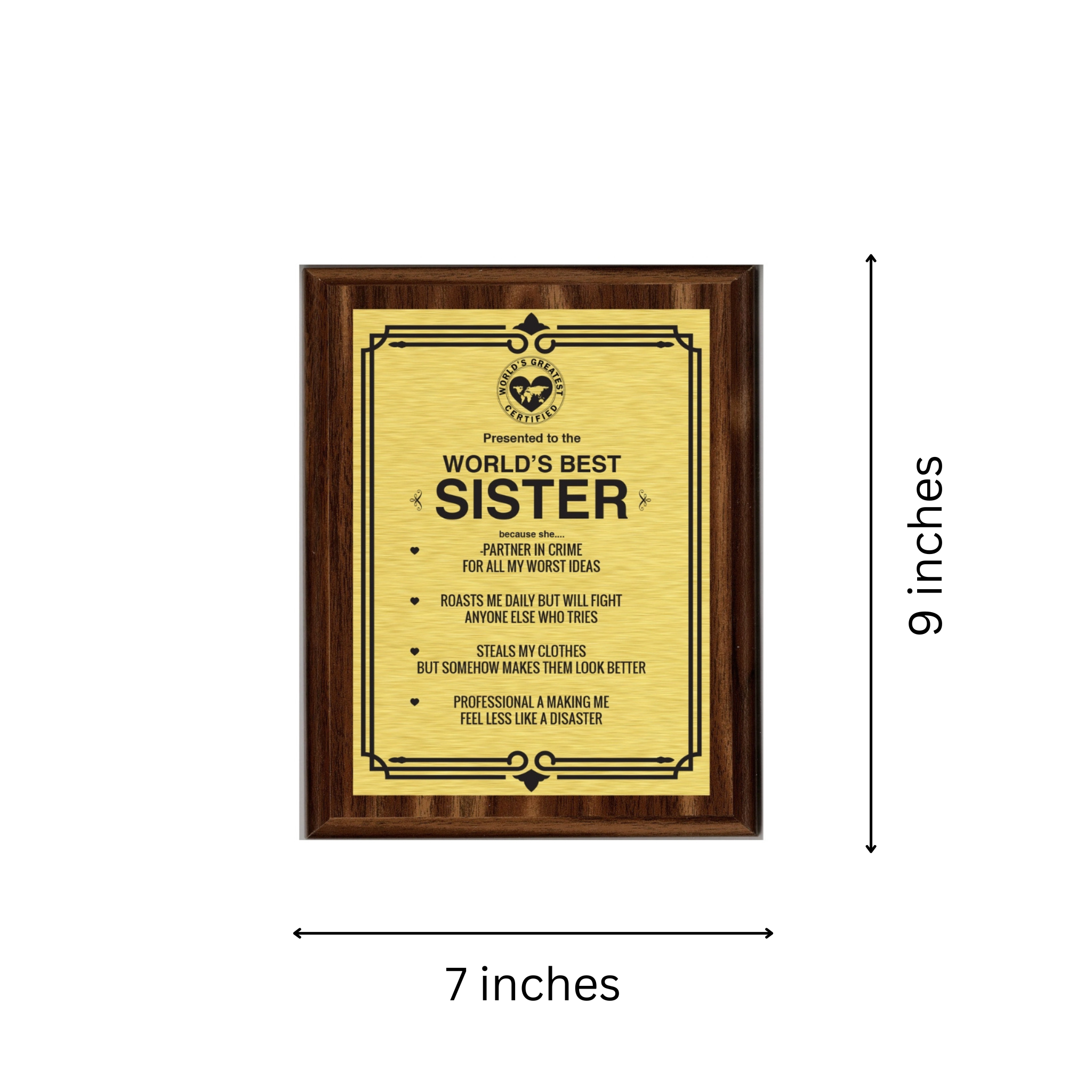 LEMONSODA Engraving Worlds Greatest Plaques (Best Sister in The World, Gold)