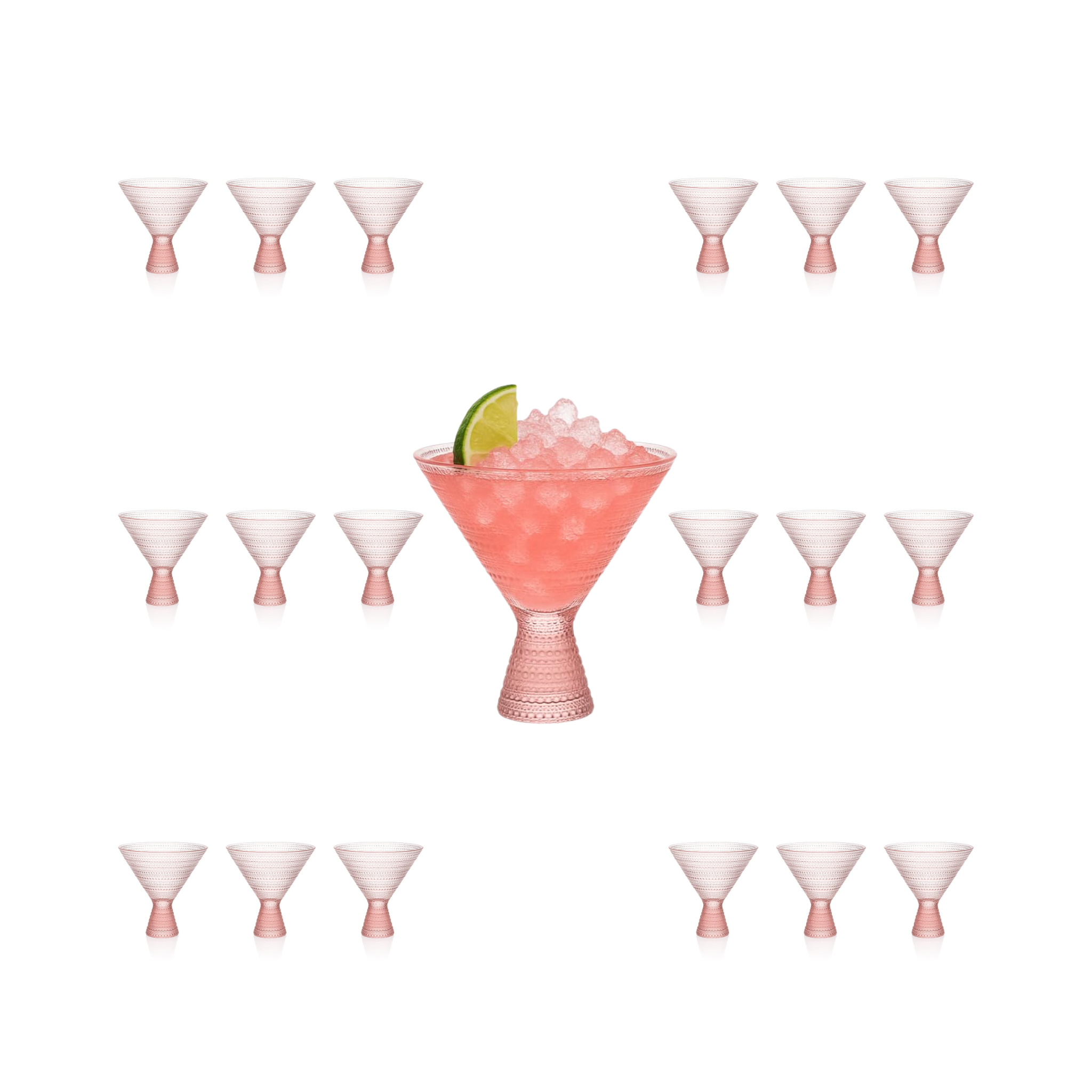 Pink Hobnail Martini Glasses - Embossed Martini Glasses - 9oz