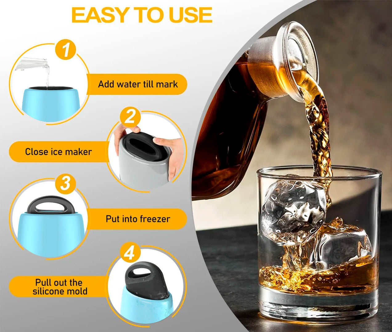 Premium Round Sphere Ice-Cube Mold Maker - 2 Crystal Clear Ice Cubes