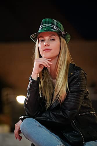 St. Patrick's Day Green Plaid Fedora Hat