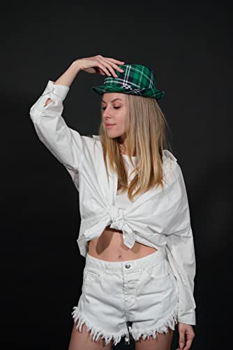 St. Patrick's Day Green Plaid Fedora Hat