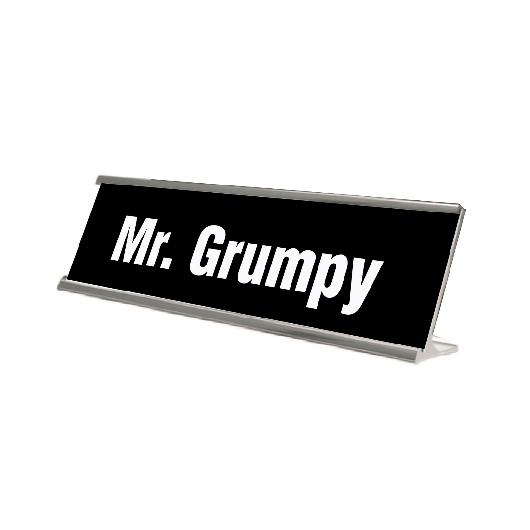 Novelty Nameplate Style Desk Signs - Black & Silver