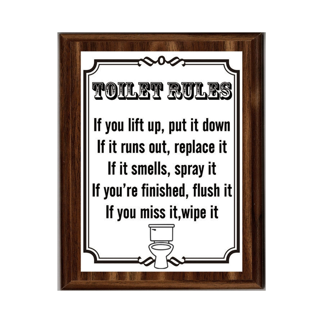 LEMONSODA Engraving Bathroom Plaques (Toilet Rules, White)