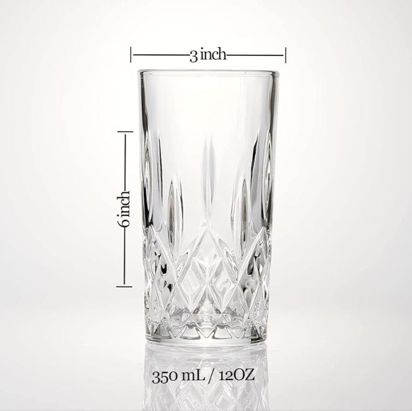 Crystal Cut Lowball & Highball Glasses Full Set of 8 - 10oz/12oz