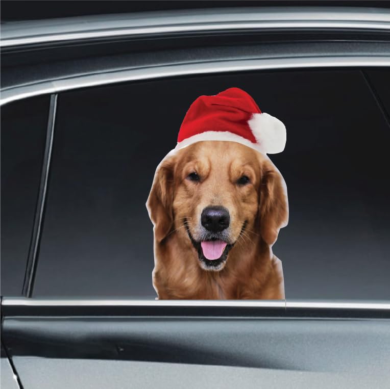 Fun and Exciting 3D Car Window Decals ? Realistic Dog Sticker Decal ? Funny Dog Wall Decals for Pet Lovers ? DIY Car D?cor with Decals for Dogs ? Easy to Install ? (White Labrador Santa)