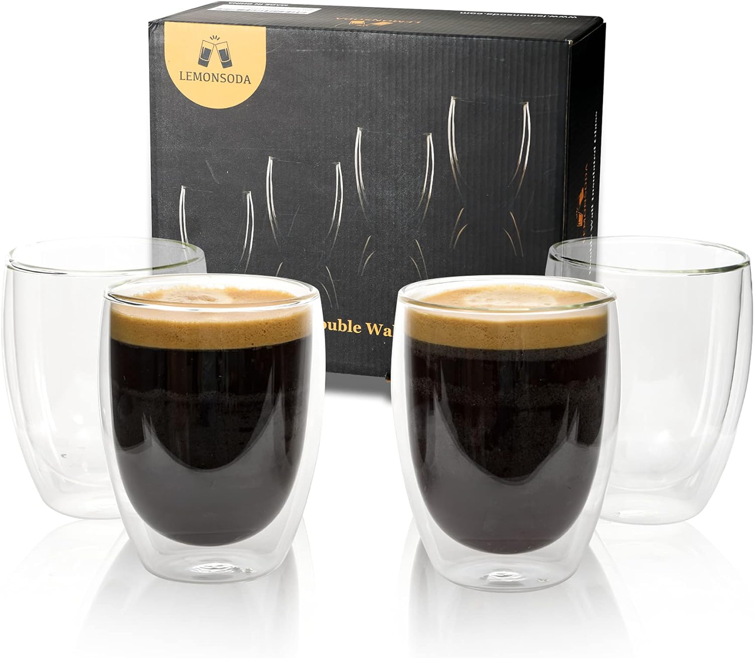 LEMONSODA Double Wall Glass Coffee Mugs Cups  -8.5oz/12oz - Lemonsoda
