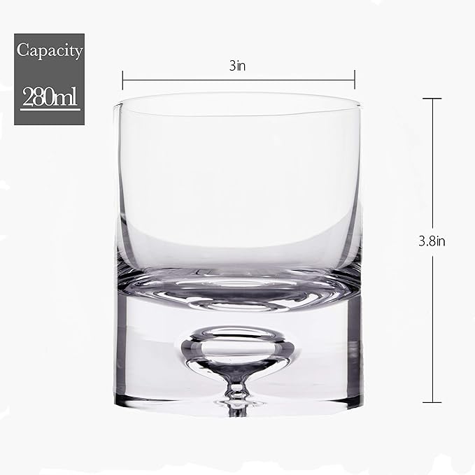 Crystal Bubble Heavy Base Whiskey Glass Tumbler - Set of 4 (9.5oz)