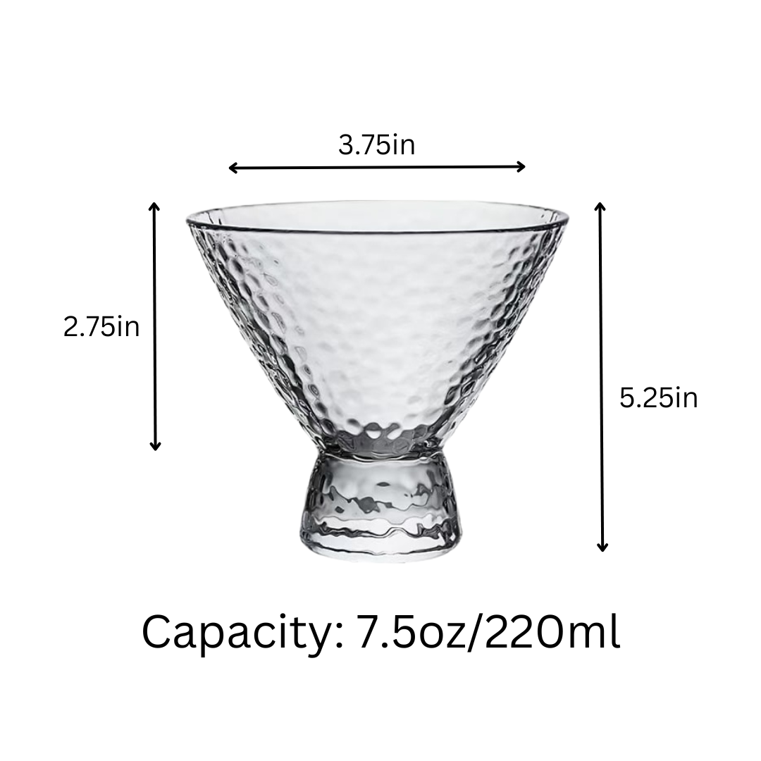 Clear Hammered Cocktail Martini Glasses - 8.5oz (Set of 2,4, or 6)