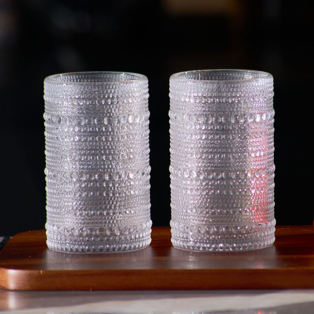 Vintage Clear Hobnail Highball Glasses - 15oz