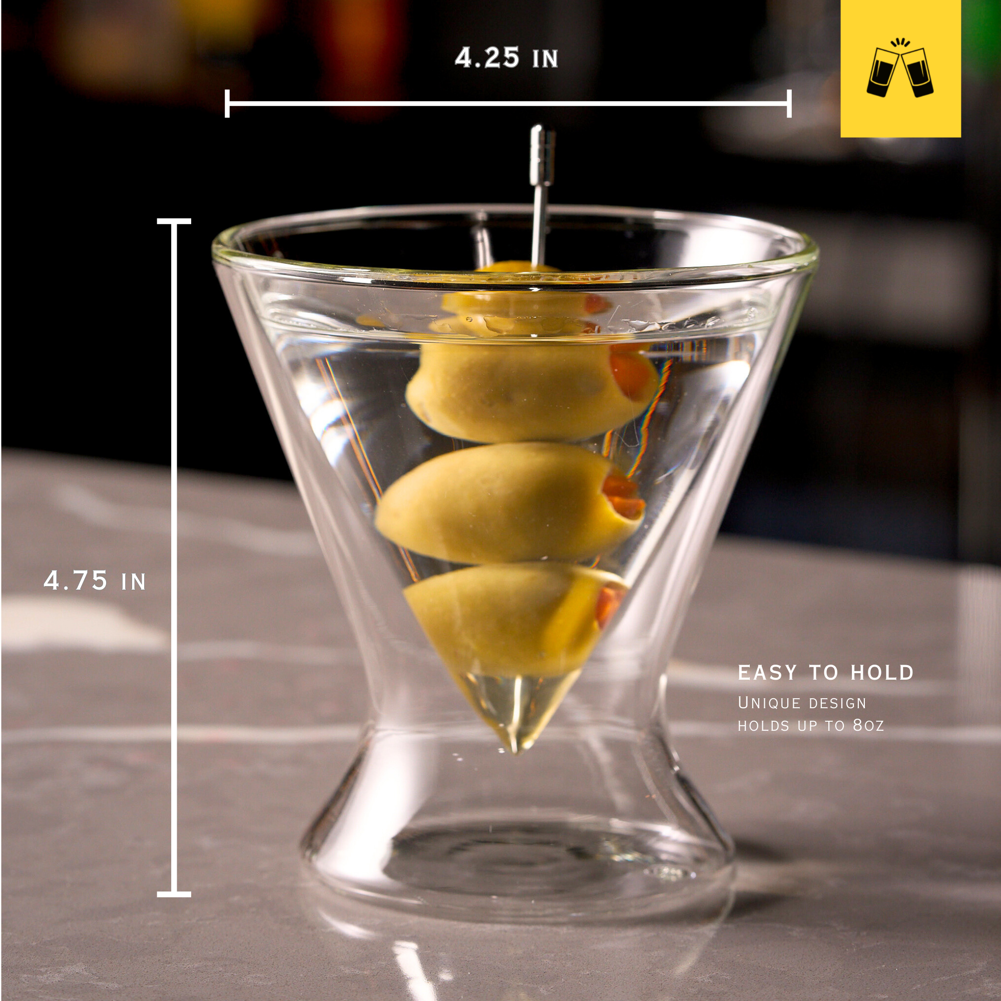 Double-Walled Stemless Martini Glasses - 8oz