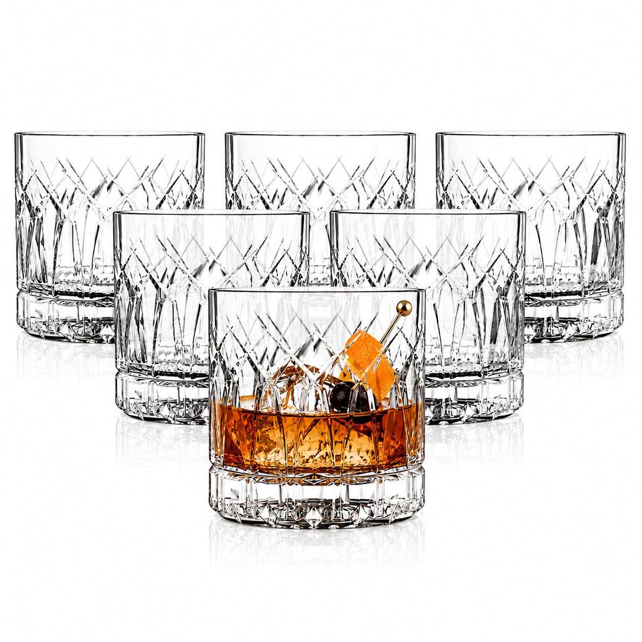 Premium Double Rocks Whiskey Glasses - Set of 6 Cocktail Glasses - 12oz