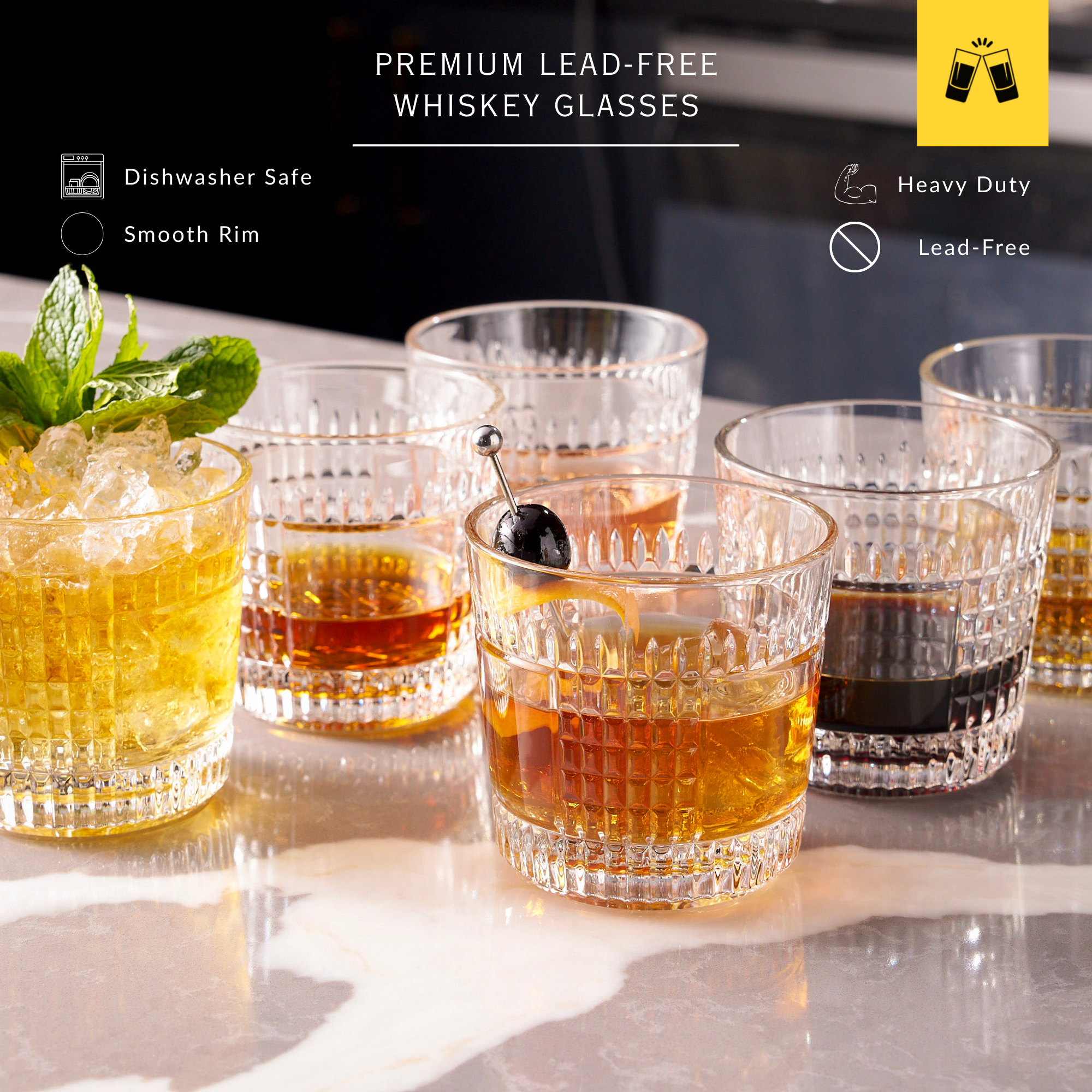 Whiskey Sour Old Fashioned Glasses Tumblers - 12oz - Set of 6