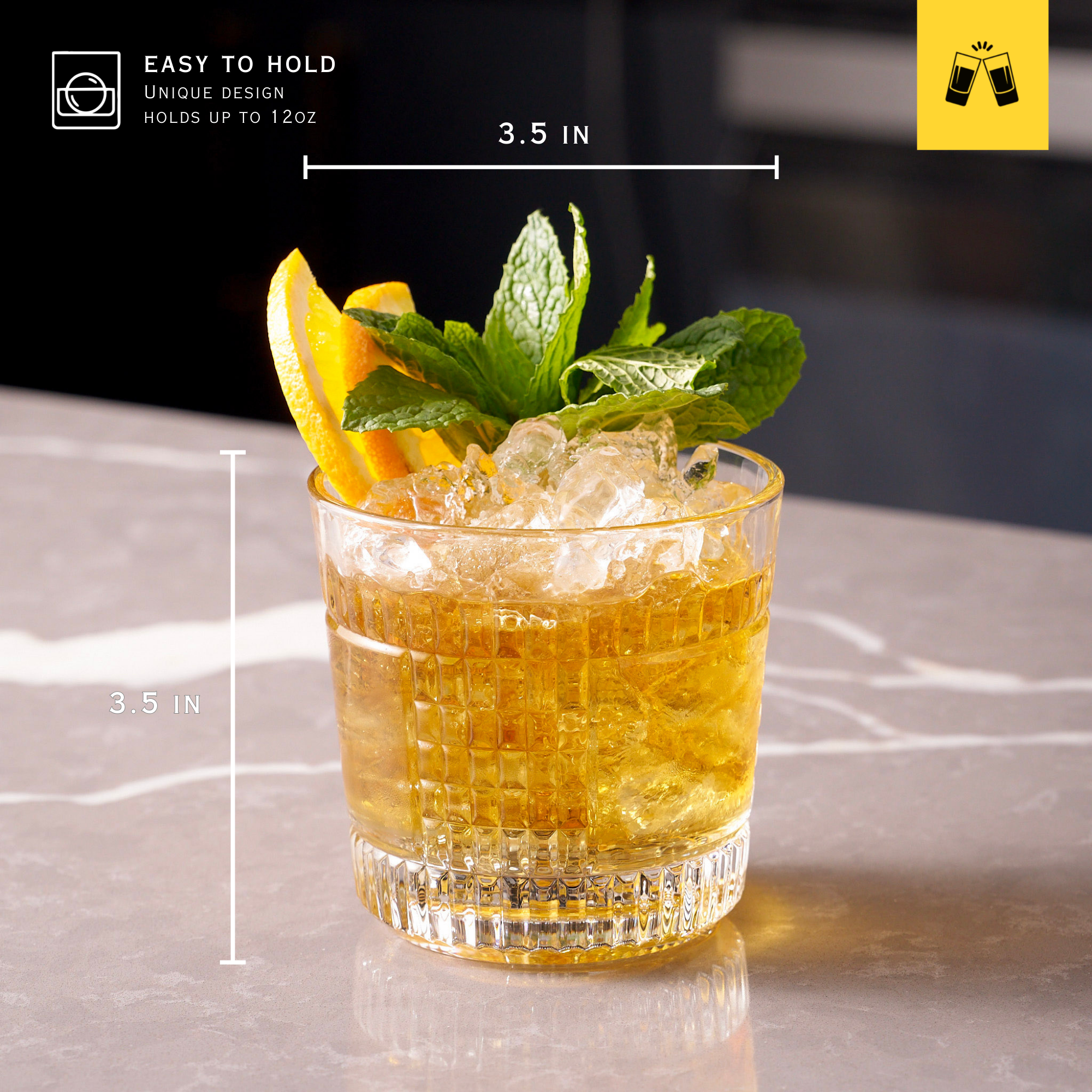 Whiskey Sour Old Fashioned Glasses Tumblers - 12oz - Set of 6