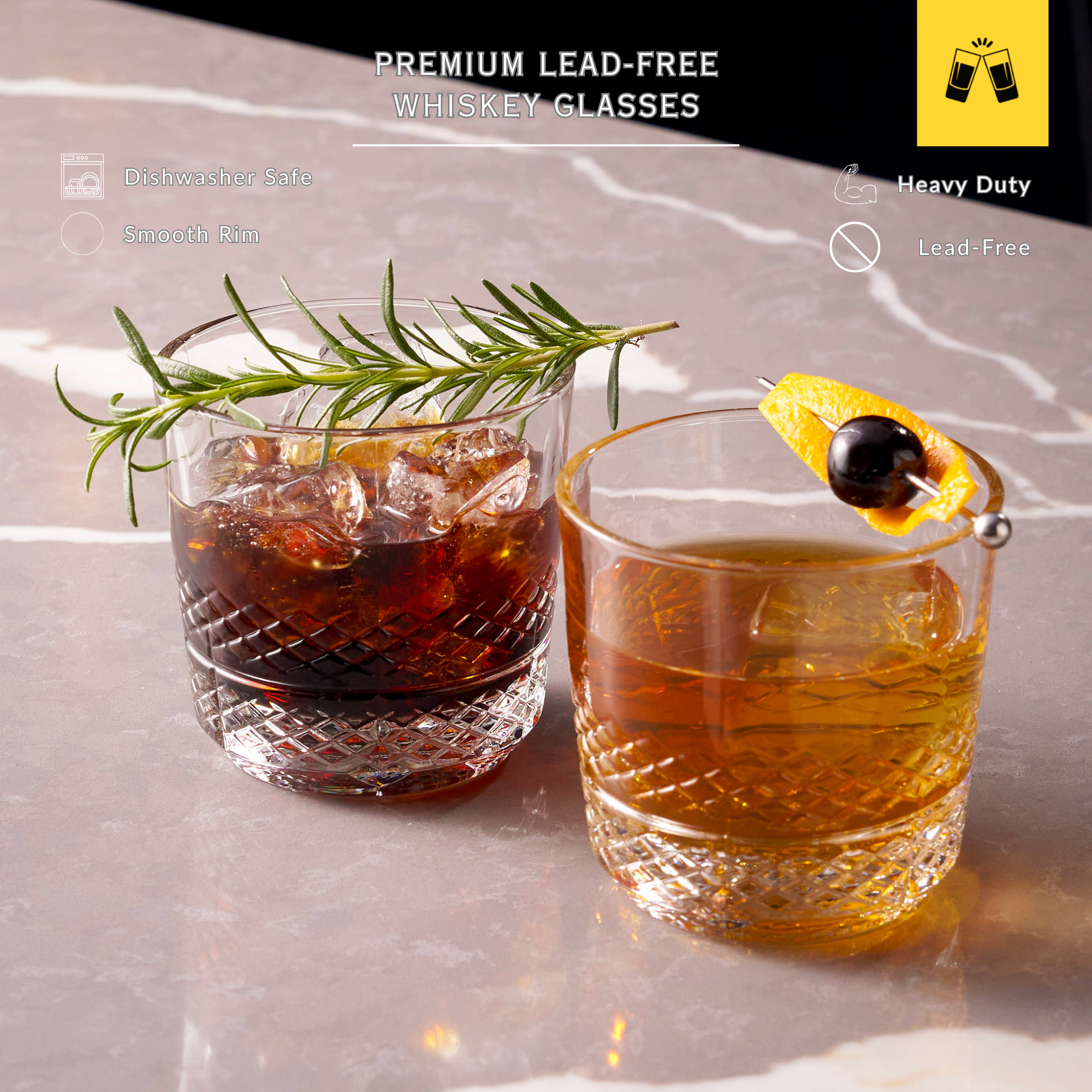 Whiskey Sour Old Fashioned Glasses Tumblers - 12oz - Set of 6