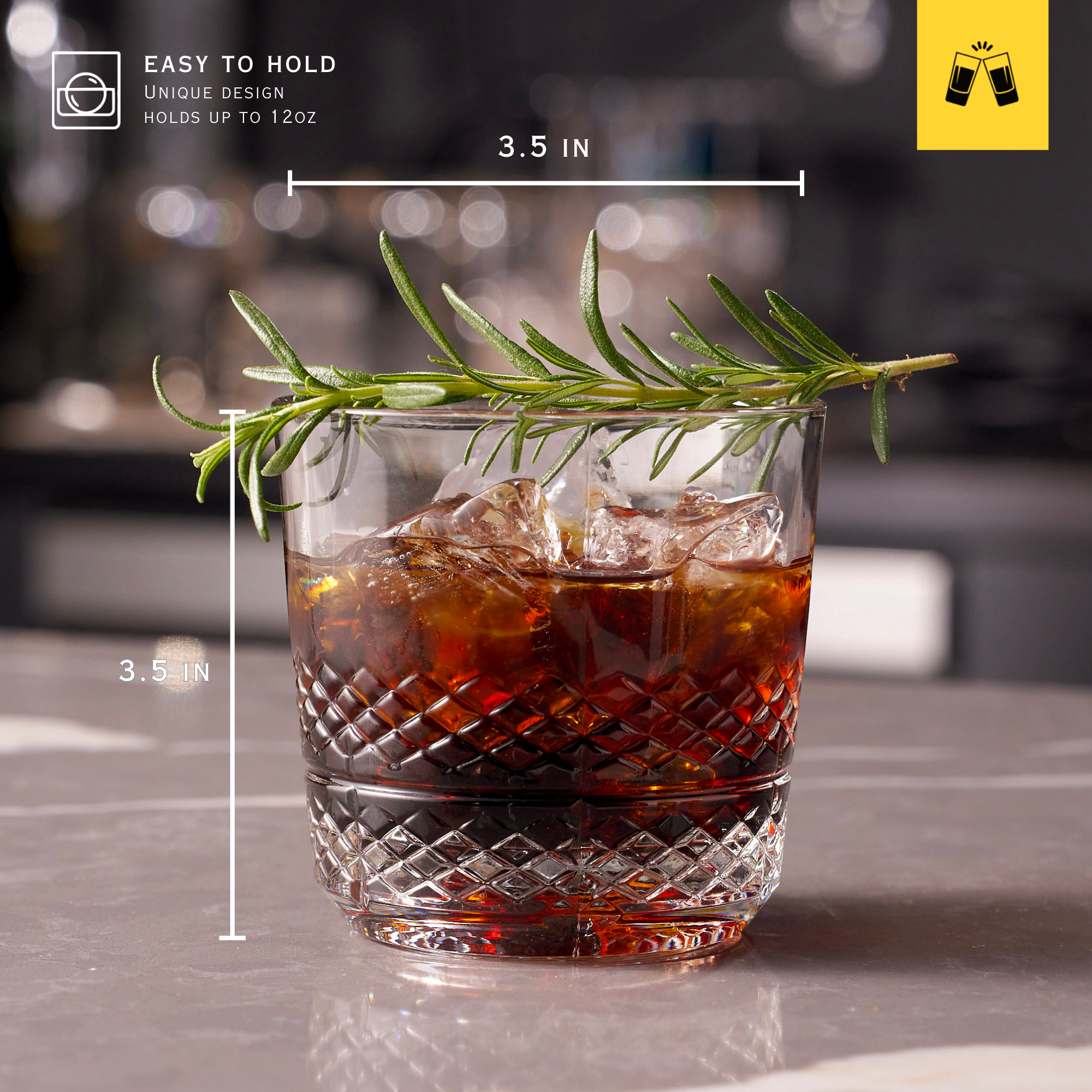 Whiskey Sour Old Fashioned Glasses Tumblers - 12oz - Set of 6