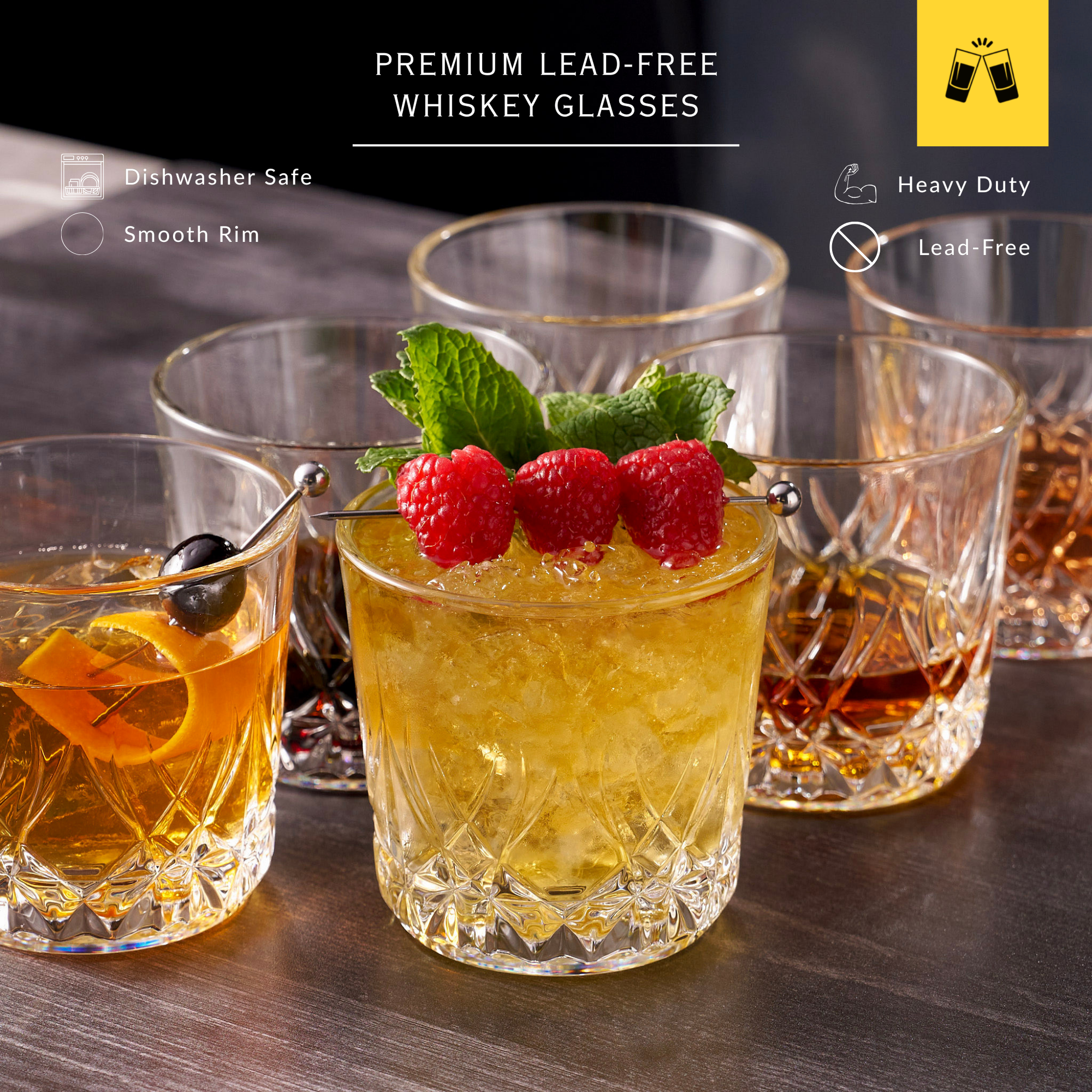 Whiskey Sour Old Fashioned Glasses Tumblers - 12oz - Set of 6